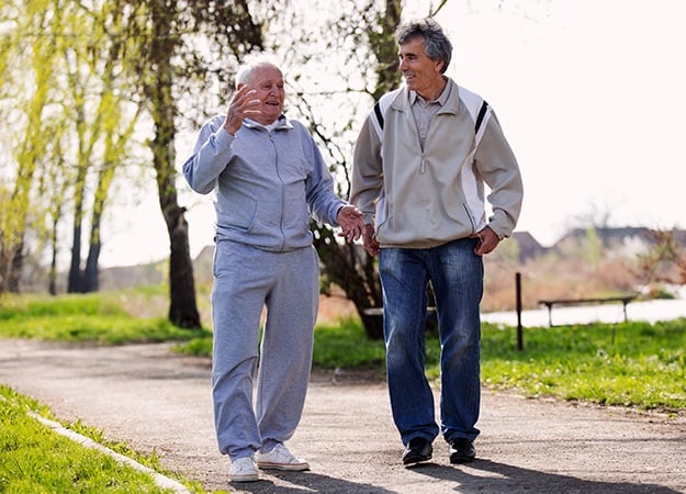 12Oaks-Adult son walking with his senior father in the park-ss-Key Elements a Dementia Care Plan Should Address