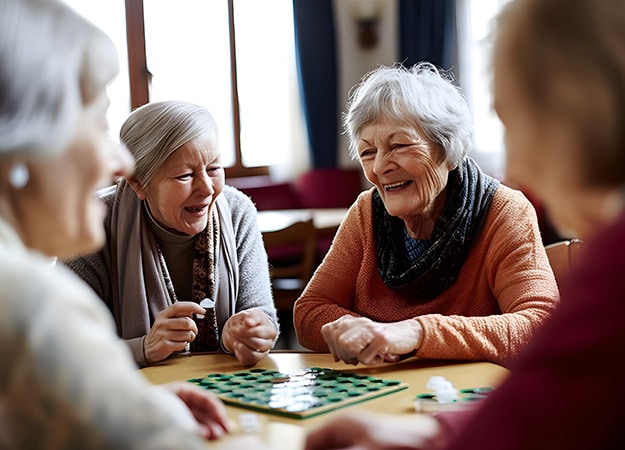 12Oaks-Group of senior women playing board games-as-3 Playing Board Games