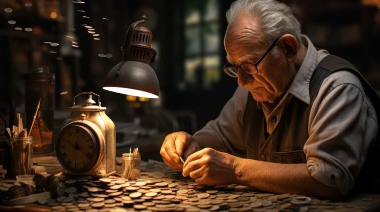 A concept of senior entrepreneurship, showing an elderly person starting a small business