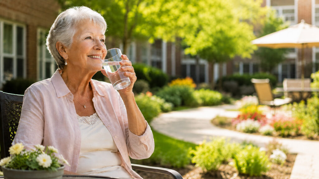 Senior man drinking water outside on a sunny day to stay hydrated