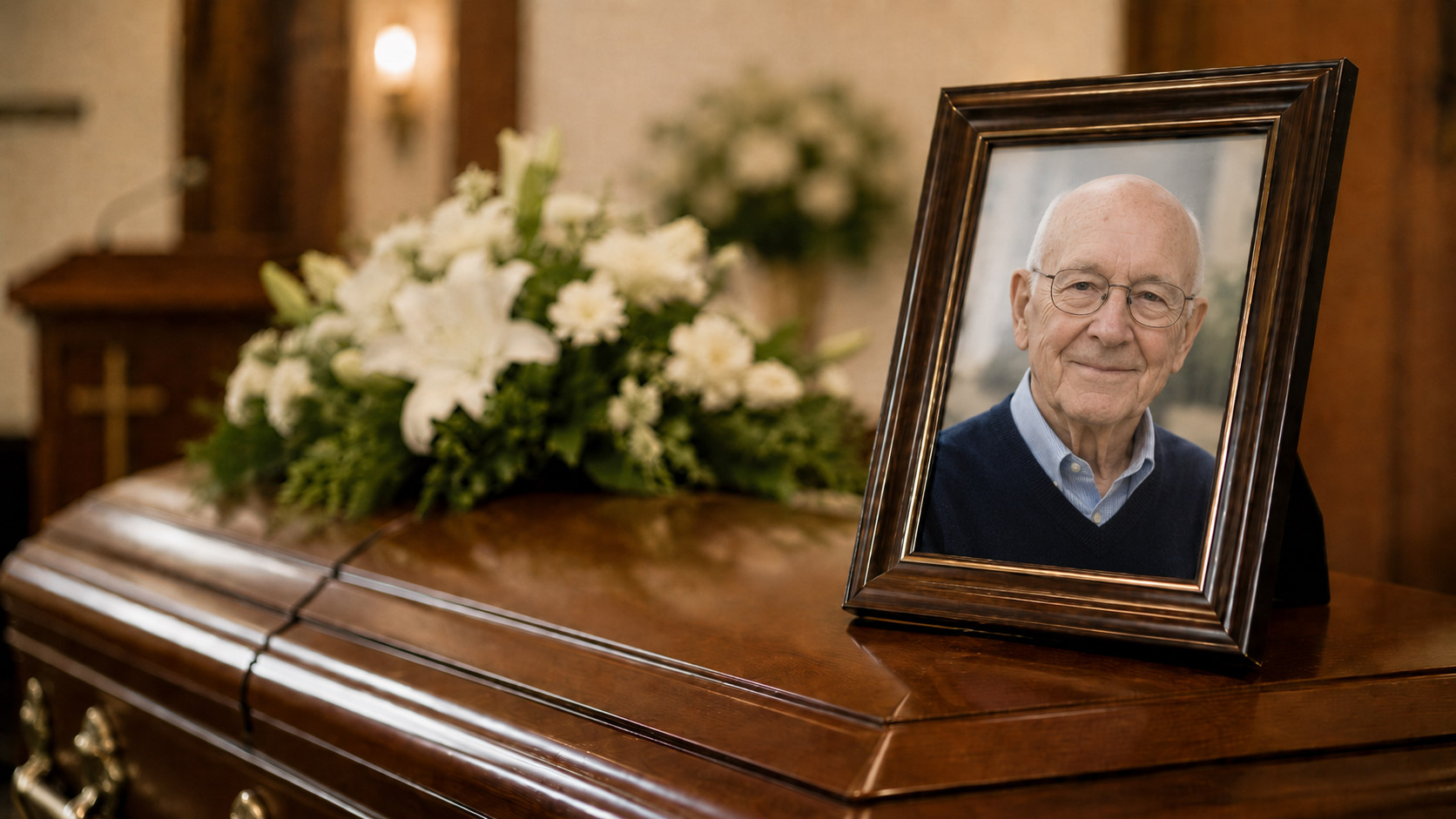 Adult family member holding old photos while reflecting on a loved one's life