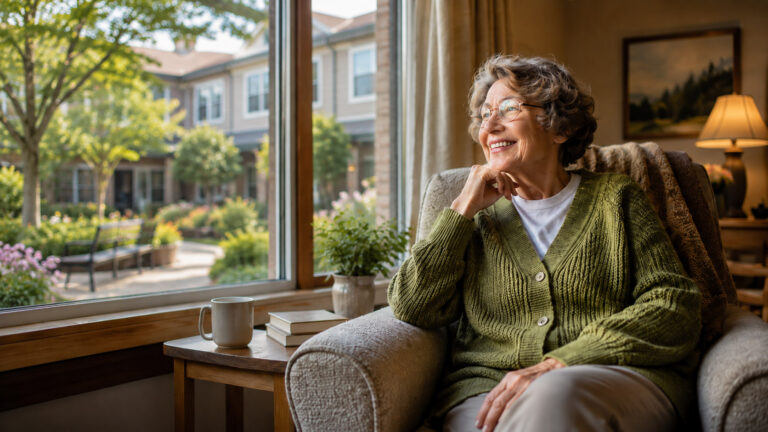 Smiling older adult enjoying a relaxed moment